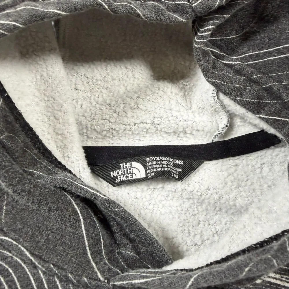 The North Face Boys Hoodie Small 7/8 Gray Topo Map Print Pullover Sweatshirt TNF